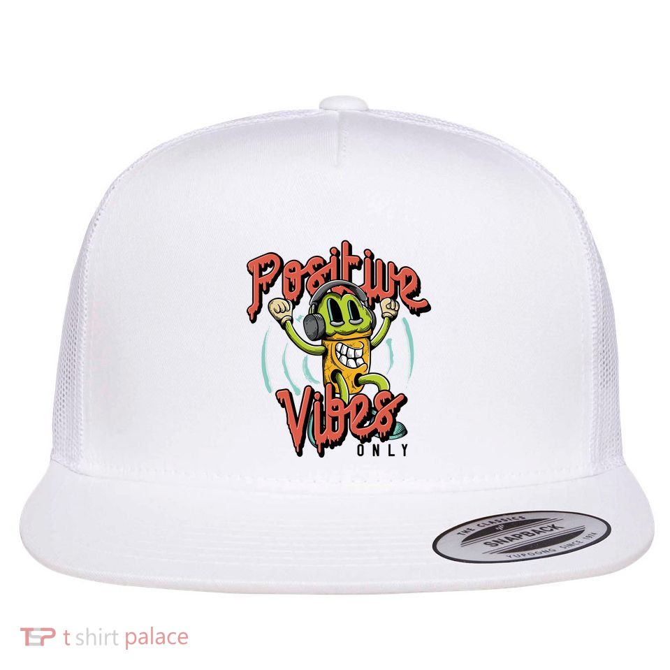 Retro Positive Vibes Only Flat Bill Trucker Hat
