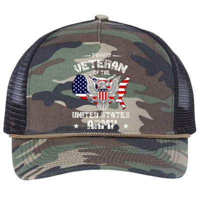 Retro Proud Veteran Of The United States Army Pride Us Flag Retro Rope Trucker Hat Cap