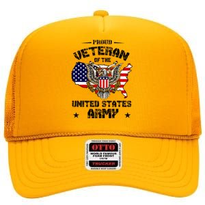 Retro Proud Veteran Of The United States Army Pride Us Flag High Crown Mesh Back Trucker Hat