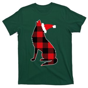 Red Plaid Wolf Santa Hat Christmas Pajama Wolf Lover T-Shirt