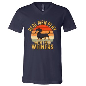 Real Play With Their Weiners Funny Dachshund Dog V-Neck T-Shirt