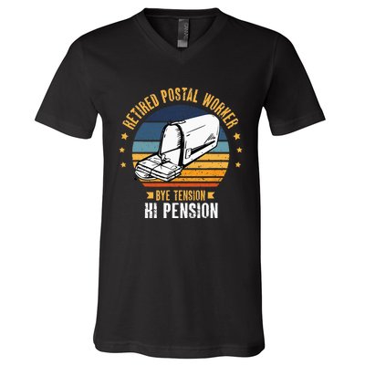 Retired Postal Worker Bye Tension Hi Pension Mailman V-Neck T-Shirt