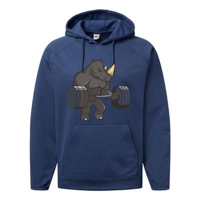 Rhinoceros Powerlifting Weightlifting Gym Rhino Lovers Gift Performance Fleece Hoodie