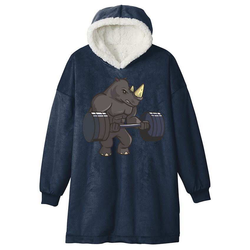 Rhinoceros Powerlifting Weightlifting Gym Rhino Lovers Gift Hooded Wearable Blanket