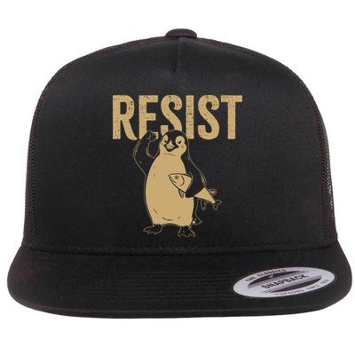 Resist Penguins We Stand With Penguins Against Tariffs Flat Bill Trucker Hat