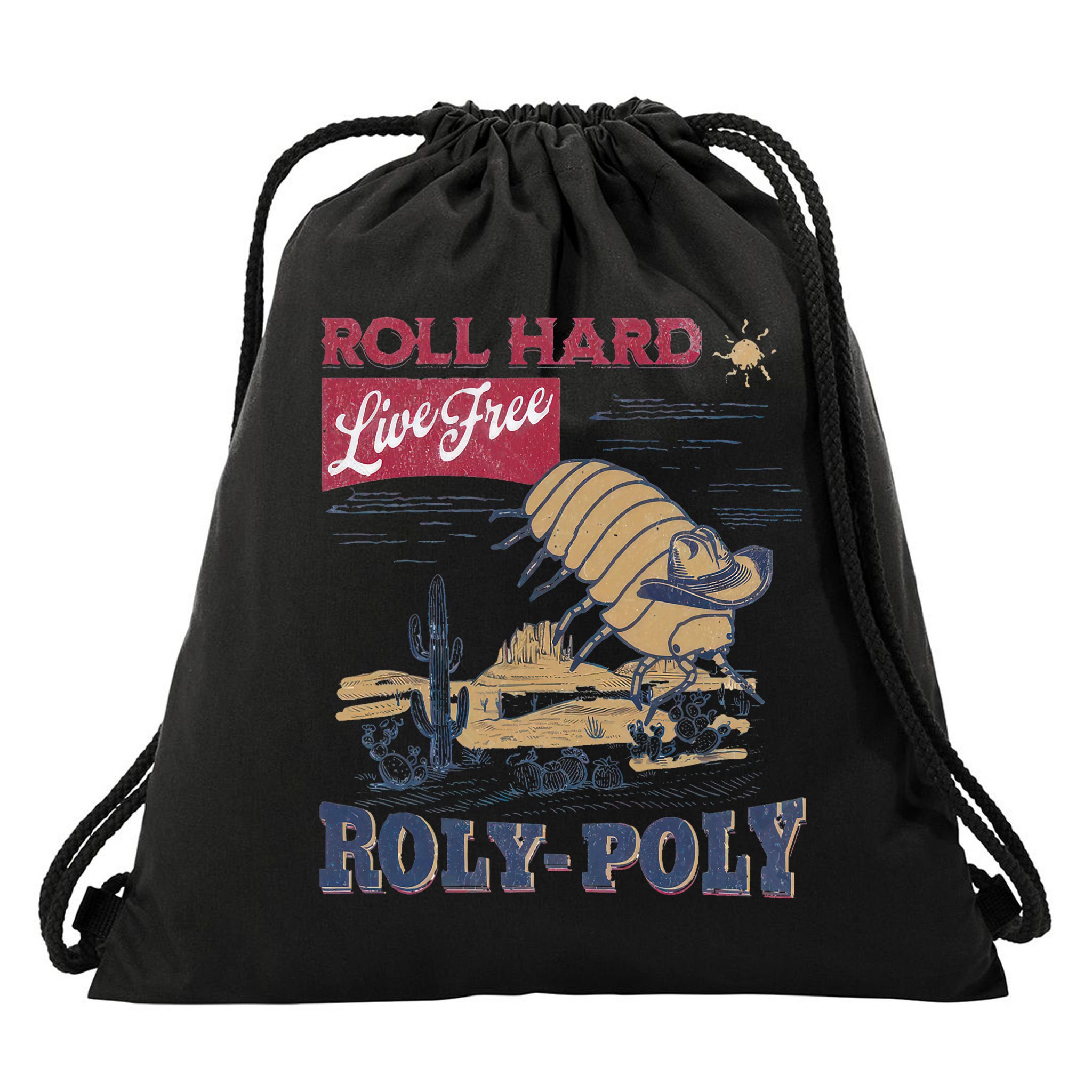Roly Poly Western Rodeo Cowboy Dung Beetle Retro Drawstring Bag