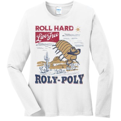 Roly Poly Western Rodeo Cowboy Dung Beetle Retro Ladies Long Sleeve Shirt