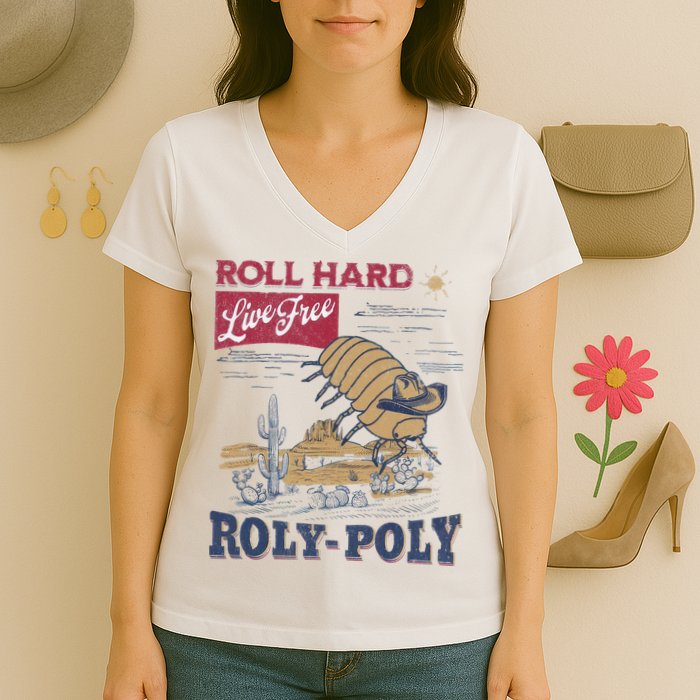 Roly Poly Western Rodeo Cowboy Dung Beetle Retro Women's V-Neck T-Shirt