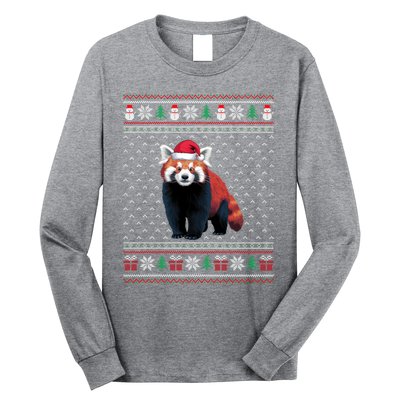 Red Panda Wearing Santa Hat Ugly Xmas Red Panda Lovers Long Sleeve Shirt