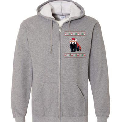 Red Panda Wearing Santa Hat Ugly Xmas Red Panda Lovers Full Zip Hoodie