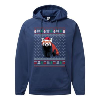 Red Panda Wearing Santa Hat Ugly Xmas Red Panda Lovers Performance Fleece Hoodie