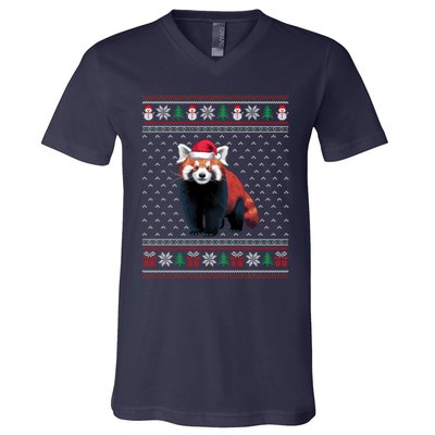 Red Panda Wearing Santa Hat Ugly Xmas Red Panda Lovers V-Neck T-Shirt