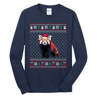 Red Panda Wearing Santa Hat Ugly Xmas Red Panda Lovers Tall Long Sleeve T-Shirt