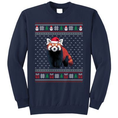 Red Panda Wearing Santa Hat Ugly Xmas Red Panda Lovers Tall Sweatshirt