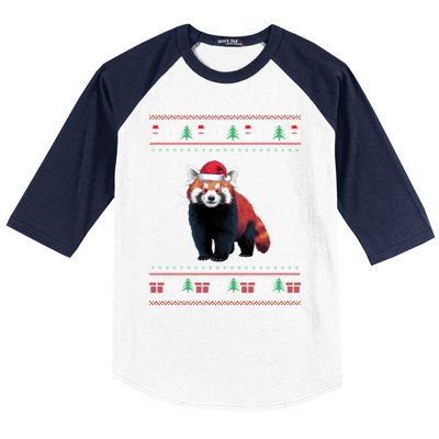 Red Panda Wearing Santa Hat Ugly Xmas Red Panda Lovers Baseball Sleeve Shirt