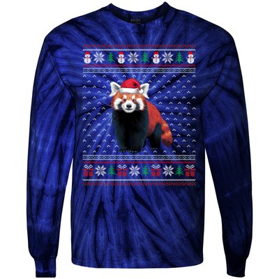 Red Panda Wearing Santa Hat Ugly Xmas Red Panda Lovers Tie-Dye Long Sleeve Shirt