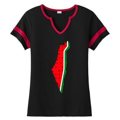 Real Palestine Watermelon Map Ladies Halftime Notch Neck Tee