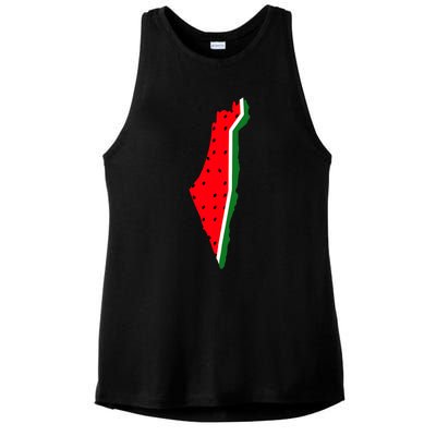 Real Palestine Watermelon Map Ladies PosiCharge Tri-Blend Wicking Tank