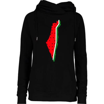 Real Palestine Watermelon Map Womens Funnel Neck Pullover Hood