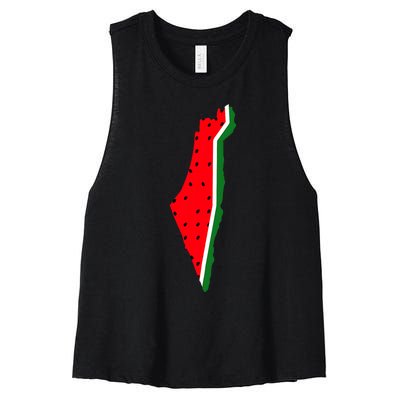 Real Palestine Watermelon Map Women's Racerback Cropped Tank