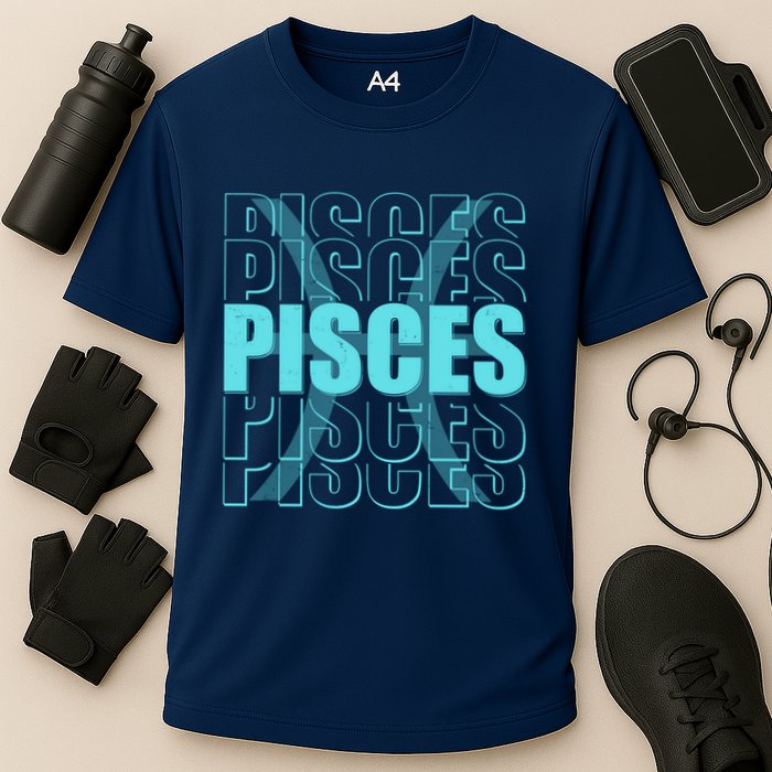 Retro Pisces Zodiac Symbol Cooling Performance Crew T-Shirt