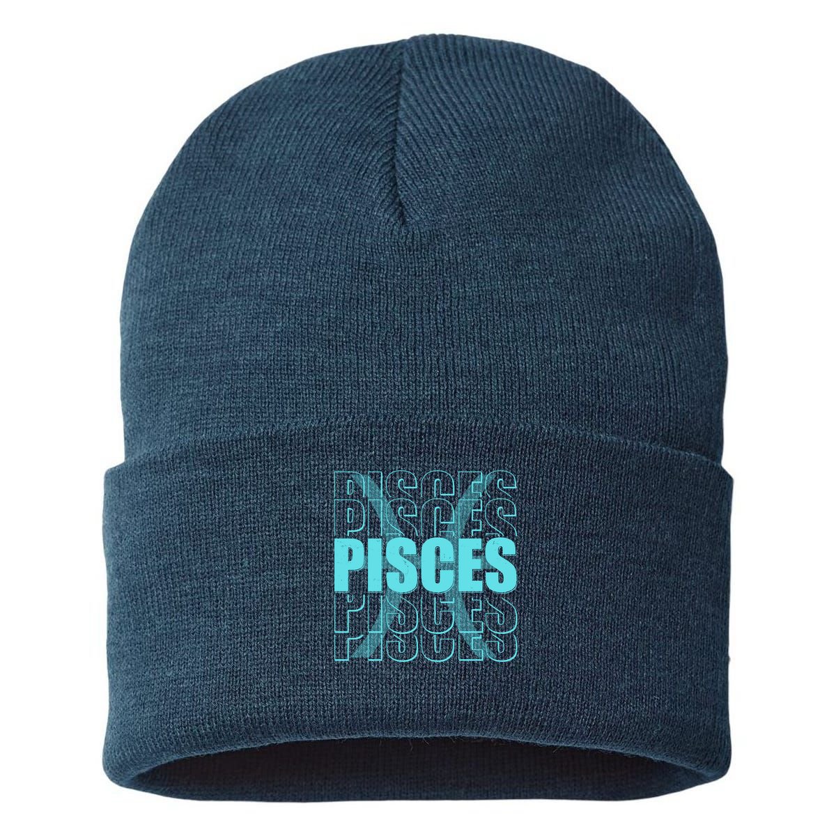 Retro Pisces Zodiac Symbol Sustainable Knit Beanie