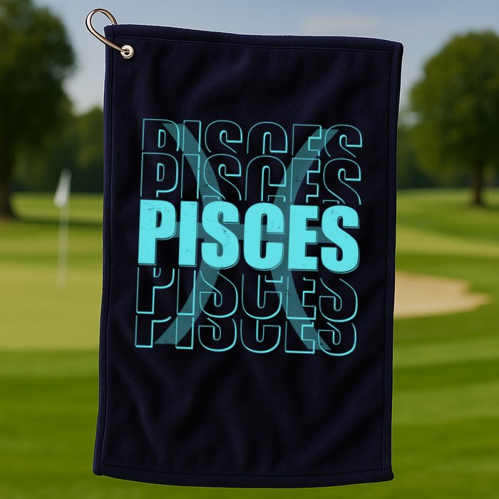 Retro Pisces Zodiac Symbol Golf Towel