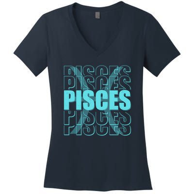 Retro Pisces Zodiac Symbol Women's V-Neck T-Shirt