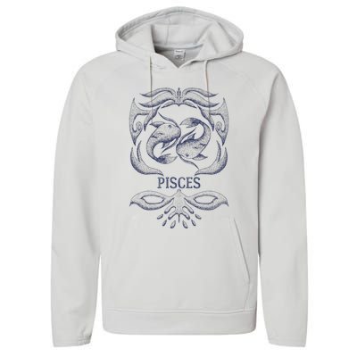 Retro Pisces Zodiac Birthday Gift Vintage Pisces Sign Performance Fleece Hoodie