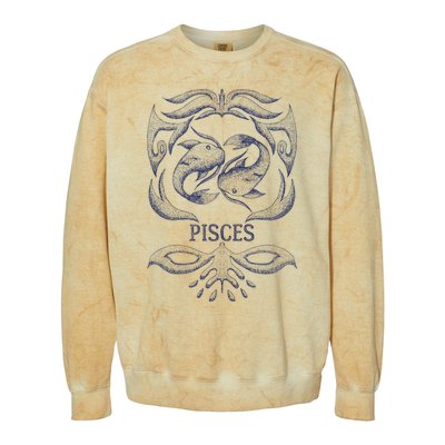 Retro Pisces Zodiac Birthday Gift Vintage Pisces Sign Colorblast Crewneck Sweatshirt