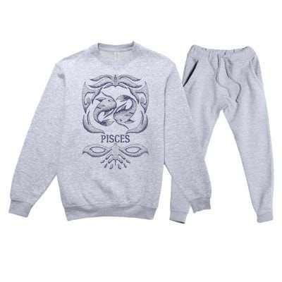 Retro Pisces Zodiac Birthday Gift Vintage Pisces Sign Premium Crewneck Sweatsuit Set