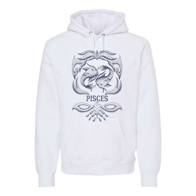 Retro Pisces Zodiac Birthday Gift Vintage Pisces Sign Premium Hoodie