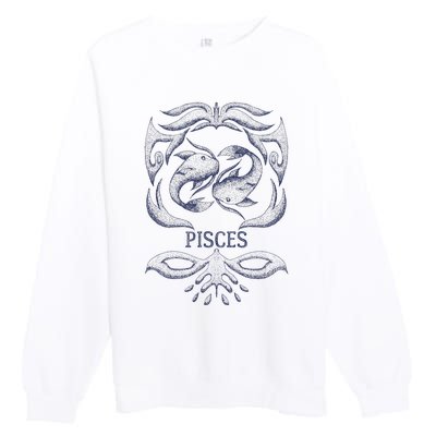 Retro Pisces Zodiac Birthday Gift Vintage Pisces Sign Premium Crewneck Sweatshirt