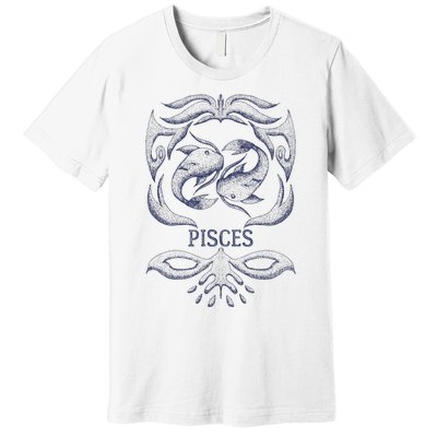 Retro Pisces Zodiac Birthday Gift Vintage Pisces Sign Premium T-Shirt