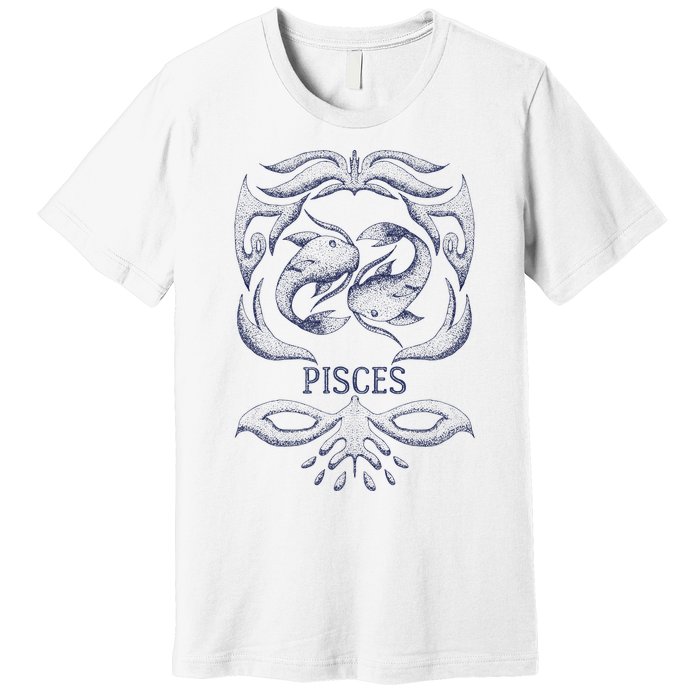 Retro Pisces Zodiac Birthday Gift Vintage Pisces Sign Premium T-Shirt