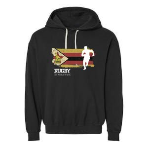 Rugby Player Zimbabwe Flag Sports Ball Rugby Garment-Dyed Fleece Hoodie