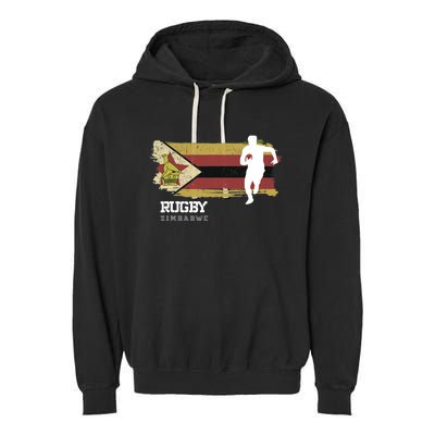 Rugby Player Zimbabwe Flag Sports Ball Rugby Garment-Dyed Fleece Hoodie