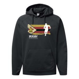 Rugby Player Zimbabwe Flag Sports Ball Rugby Performance Fleece Hoodie