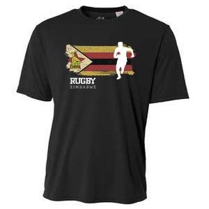 Rugby Player Zimbabwe Flag Sports Ball Rugby Cooling Performance Crew T-Shirt