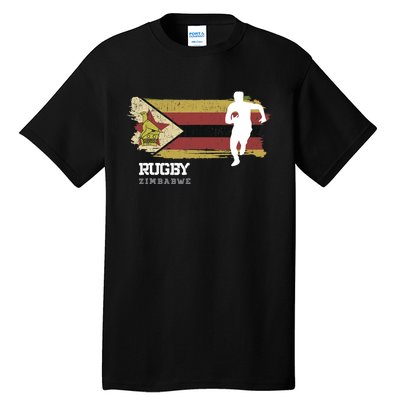 Rugby Player Zimbabwe Flag Sports Ball Rugby Tall T-Shirt