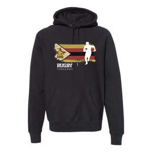 Rugby Player Zimbabwe Flag Sports Ball Rugby Premium Hoodie