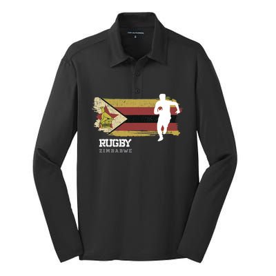 Rugby Player Zimbabwe Flag Sports Ball Rugby Silk Touch Performance Long Sleeve Polo