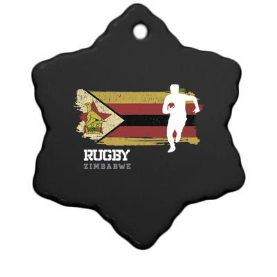 Rugby Player Zimbabwe Flag Sports Ball Rugby Ceramic Star Ornament