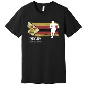 Rugby Player Zimbabwe Flag Sports Ball Rugby Premium T-Shirt