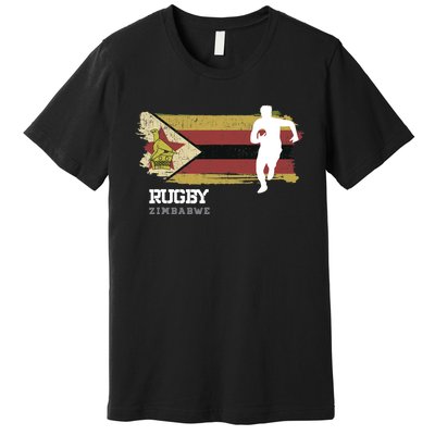 Rugby Player Zimbabwe Flag Sports Ball Rugby Premium T-Shirt