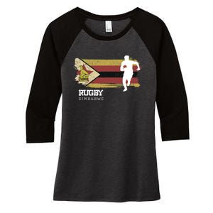 Rugby Player Zimbabwe Flag Sports Ball Rugby Women's Tri-Blend 3/4-Sleeve Raglan Shirt