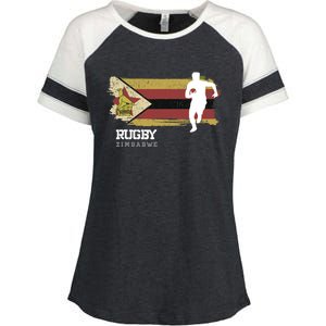 Rugby Player Zimbabwe Flag Sports Ball Rugby Enza Ladies Jersey Colorblock Tee