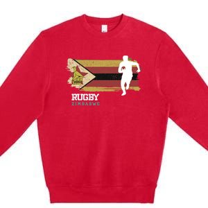 Rugby Player Zimbabwe Flag Sports Ball Rugby Premium Crewneck Sweatshirt