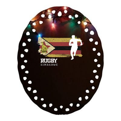 Rugby Player Zimbabwe Flag Sports Ball Rugby Ceramic Oval Ornament