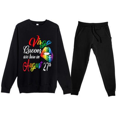 Rainbow Queens Are Born On August 27th Virgo Birthday Gift Premium Crewneck Sweatsuit Set